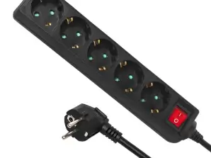 Maclean Mehrsteckdose. 5 Steckdosen. Mit Schalter. Schwarz. Deutscher Typ. 3500W. 1.4m. MCE226G