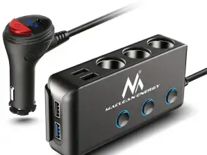 Auto sytyttimen jakaja Maclean voltametri 3 sytyttimen pistoketta 1xQC 3.0 3xUSB 6.8A 1xPD 18W max