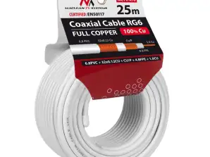 Câble coaxial Maclean Câble d'antenne satellite RG6 1.02CU 4.8FPE CU/P 32 0.12CU 6.8PVC 25M MCTV 470
