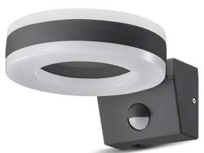 Lampe LED Maclean, murale, avec capteur PIR, gris, 20W, 1700lm, IP65, Blanc Neutre 4000K, MCE365