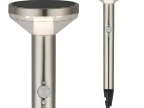 Solarlampa LED Maclean med sensor 3 lägen inbäddad Li ion 18650 IP44 3 7V 1200 mAh Matt krom MCE465 C/M