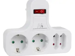 Maclean Energie Steckdose vierfach mit Schalter und stabilisierendem Fuß Typ Schuko 2x2.5A 2x16A MCE224G