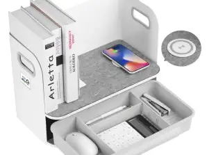 Organizador de mesa com gaveta e carregador sem fio Ergo Office. branco. max. 10kg. ER 441