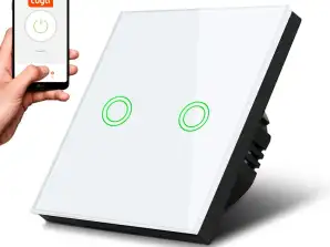 Touch-Switch Licht Maclean Doppel SMART Tuya APP Glas Weiß mit runder Hintergrundbeleuchtung des Schalters 86x86mm MCE714W