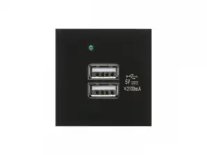 Doppelte USB-Steckdose mit Ladegerät Maclean 2.1A Schnellladung schwarz MCE728B