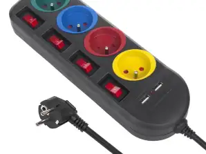 Сетевой фильтр Maclean удлинитель 4 розетки 2xUSB с выключателями 250VAC/10A 2.1A 5V 1.5m чёрный MCE229 B