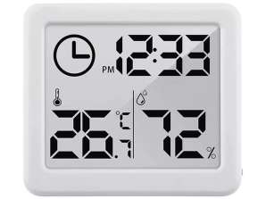 Termometer/hygrometer med klokke funksjon. GreenBlue. hvit. GB384W