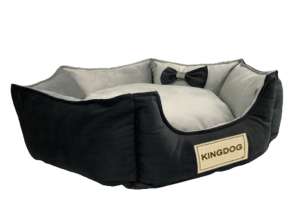 Lit hexagonal en velours gris-noir Prestige 50cm avec rembourrage amovible