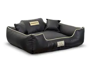 Removable Anti-Slip Eco-Leather Pet Bed 100x75cm Black KingDog