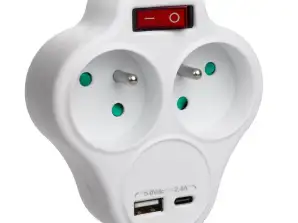 Maclean Steckdose. Verteiler mit 2 Steckdosen und USB A/C 2.4A, Typ E. 2x16A. MCE336 E