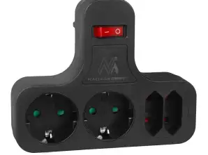 Maclean prise de courant quadruple avec pédale stabilisatrice schuko 2x2.5A 2x16A MCE224 G/B