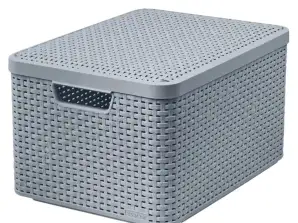 Cestello con coperchio Curver Rattan Style L grigio chiaro
