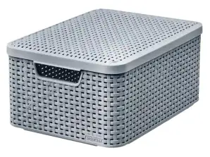 Cesta Curver Rattan Style M com tampa cinza claro