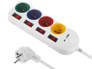 Maclean Steckdosenleiste Verlängerungskabel 4 USB A / C Steckdosen mit Schaltern 250VAC/10A 1.5m Weiß MCE508 W