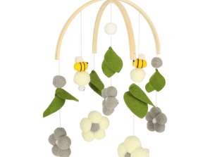 Carrousel pour pendentifs en peluche de lit de bébé fleurs grises