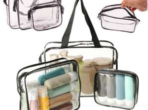 Borsa cosmetica organizer da viaggio trasparente per aereo 3 pezzi