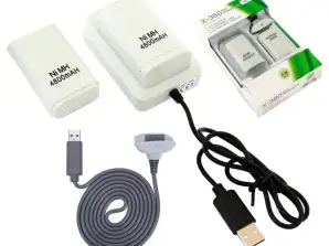 KX7B 2x batteri xbox 360 usb-kabel vit