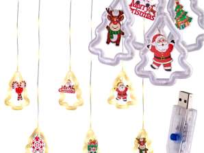 Cortinas LED com fotos em árvores de Natal, 3m, 10 lâmpadas USB
