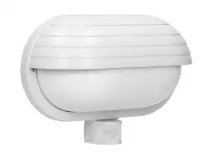 MUSAM. Gartenleuchte mit Bewegungsmelder 180Grad. 1x60W. E27. IP44. mit Abdeckung. Kunststoff. Weiß