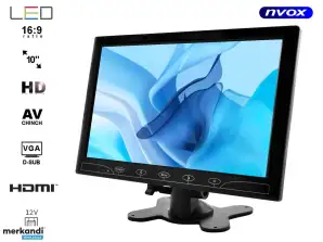 Monitor LED 10 Zoll HD mit HDMI, VGA, AV 12V, 230V
