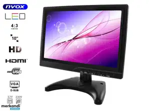 Monitor LED HD 10 Zoll HDMI VGA USB AV BNC 12V 230V... NVOX PC1018 HD