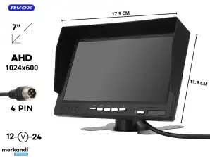 7-inch LCD Car Monitor for 2 AHD Cameras 4pin 12V 24V