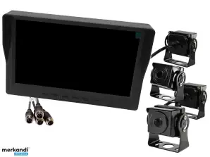 Avtomobilski LCD monitor 9 palcev AHD 4-pin z funkcijo snemalnika 12V 24V in 4 AHD kamerami