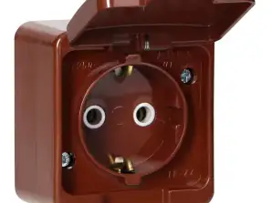 Einzelsteckdose 2P Z SCHUKO spritzwassergeschützt mit Klappe in der Farbe des Produkts, IP44. SMART. braun