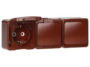 Dreifachsteckdose 3x 2P Z SCHUKO, spritzwassergeschützt, mit Abdeckung in der Farbe IP44. SMART. braun