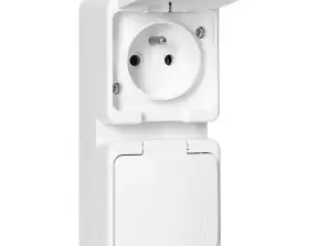 Dobbeltuttak 2P Z sprutsikkert med lokk i produktfarge IP44 vertikal. SMART. hvit
