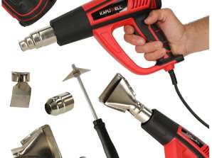 KAFUWELL Elektrisk varmepistol med temperaturkontroll 0-600 grader C luftstrøm 300-500 l/min 4 utskiftbare spisser 1850W