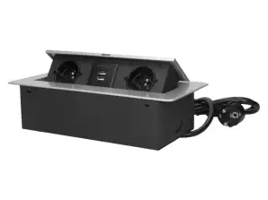 Pohištvena vtičnica, vdolbina v vrh z ravnim brušenim robom. USB polnilnik in 3m. 2x2P Z. 2xUSB kabel. Srebro