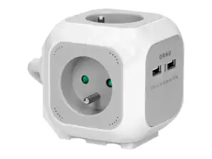 4-es elosztó 2P 2xUSB töltővel 1,4m H05VV F 3x1mm? szürke-fehér
