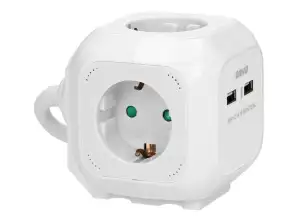 4-fach Verlängerung 2P Z Schuko, Ladegerät 2xUSB, 1,4m H05VV F 3x1.5mm2, weiß