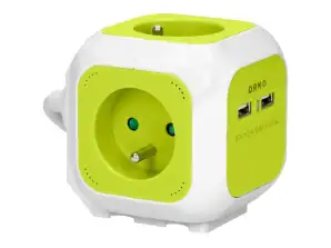 4-fach Verlängerung mit 2xUSB Ladegerät 1,4m limettengrün