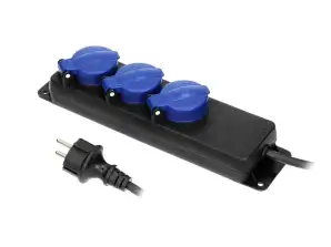 Rallonge d'atelier étanche IP44 3 prises 2P Z Schuko IP44 câble en caoutchouc H05RR F 3x1,5 mm? longueur 5m