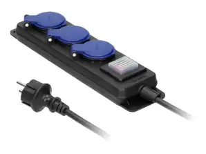 Rallonge de chantier étanche avec interrupteur IP44, 3 prises 2P Z IP44, câble en caoutchouc H05RR F 3x1 5mm, longueur 5m