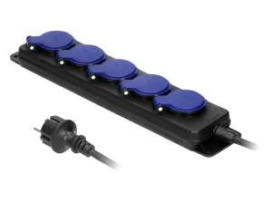 Rallonge d'atelier étanche IP44 5 prises 2P Z IP44 câble en caoutchouc H05RR F 3x1 5mm longueur 3m