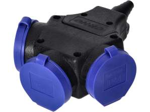 Spritzwassergeschützter und stoßfester Verteiler. IP44. 3x2P Z Schuko. 16A. 230V AC