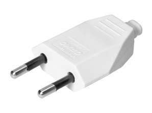 Flacher Stecker ohne Erdung. 2,5A. 250V. weißes Polycarbonat. 50 Stück
