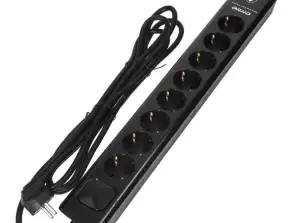 Multiprise anti-surtension. 8 prises 2P Z Schuko. câble 3x1,5mm2. 3m. avec interrupteur illuminé bipolaire. 16A/230 VAC. Protecteur
