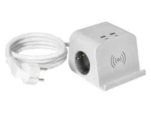 Bureau voedingsstrip met USB-oplader, schroefbevestiging en 1,4 m kabel, 2x2P + Z (Schuko), 4xUSB, wit