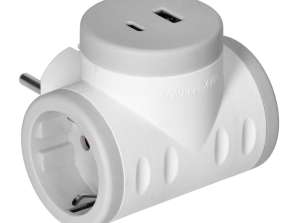 Steckdosenleiste 2P Z Schuko mit 2xUSB Schnellladegerät. weiß-grau
