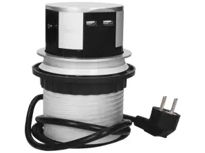 10cm wysuwane z blatu z ładowarką USB i przewodem 1.5m. 3x2P Z. 2xUSB. wersja schuko