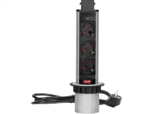 Stikkontakt for møbler ?6cm uttrekkbar fra bordplaten med lås og kabel på 1,8 m. 3x2P Z Schuko