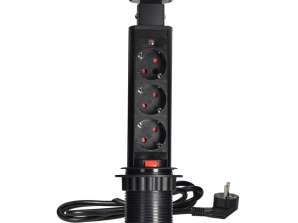 6cm retractable from the countertop with lock and cable 1.8m. 3x2P Z Schuko. black