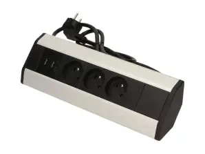 Prise de meuble avec chargeur USB et câble de 1,8 m. 3x2P Z. 2xUSB