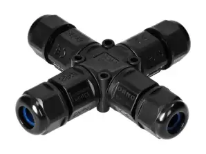 Kabeltilkobling. Fireveisfordeler av type X med hurtigkobling. IP68. 3x4mm2. 400V/16A