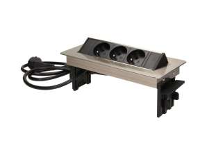 Ingebouwde stopcontact in vernickelde behuizing met 1,8 m kabel. 3x2P Z