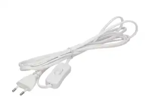 Netsnoer met aan/uit-schakelaar en platte stekker. 3m kabel wit
